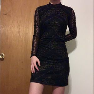 Black and gold lacey mini dress